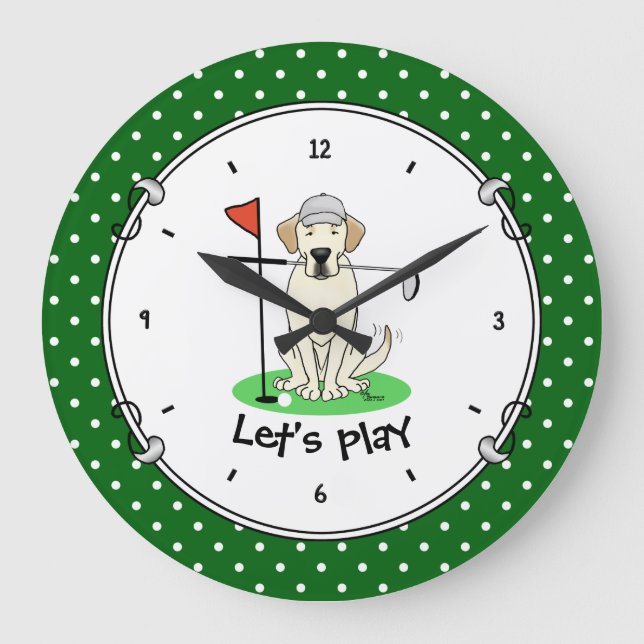 Relógio Grande Golf Golfing Yellow Lab Labrador Retriever Dog (Frente)