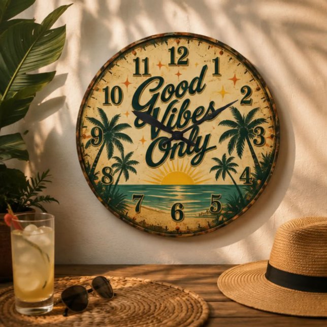 Relógio Grande Good Vibes Only Tropical Beach  (Criador carregado)