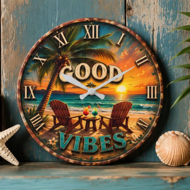 Relógio Grande Good Vibes Tropical Beach (Criador carregado)