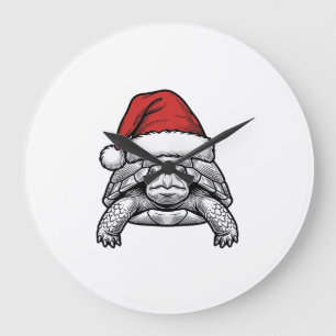 Relógio Grande Gorro de Papai Noel Tartaruga de Natal Desenho de 