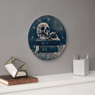 Relógio Grande Gótica Crânio Vintage Livros Antigos Cianótipo Mac