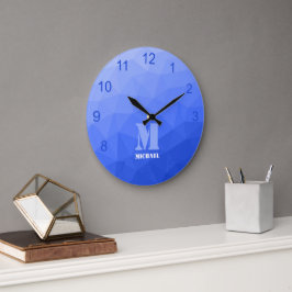 Relógio Grande Gradiente azul escuro Gradiente Geométrico Monogra