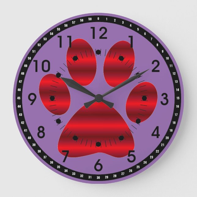 Relógio Grande Gradiente de Impressão de Pata Vermelha (Frente)