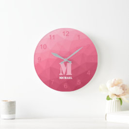 Relógio Grande Gradiente Rosa Geométrico Padrão de Malha Monogram