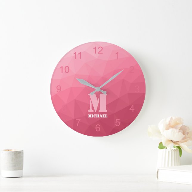 Relógio Grande Gradiente Rosa Geométrico Padrão de Malha Monogram (Lar)