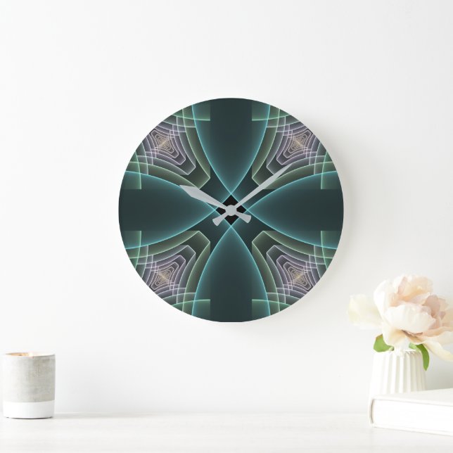 Relógio Grande Gráfico de Arte Geométrica Teal Moderna (Lar)