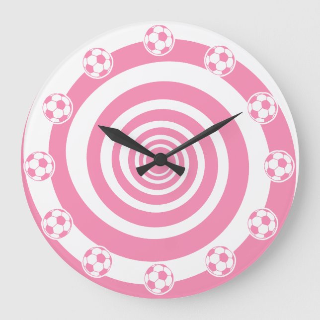Relógio Grande Gráficos de Bola de Futebol Rosa com Redemoinho Sc (Frente)