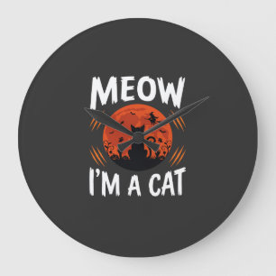 Relógio Grande Gráficos de Silhueta de Gato de Halloween Engraçad