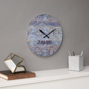 Relógio Grande Grafite de Arte Colorida Roxo e Rua Azul