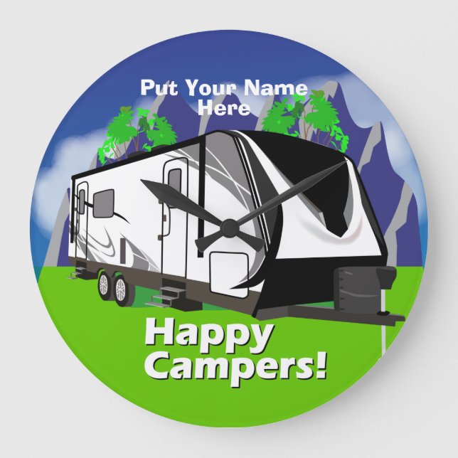 Relógio Grande Grand Design Imagine Happy Campers Design (Frente)