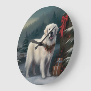 Relógio Grande Grande Cão Pirenéus na Neve de Natal