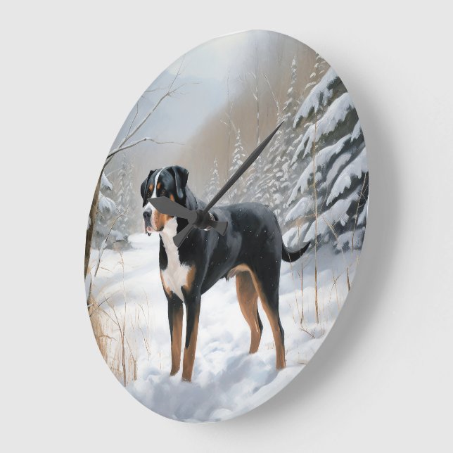 Relógio Grande Grande Montanha Suíça Deixe-a nevar no Natal (Ângulo)