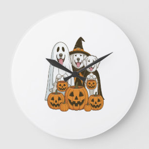 Relógio Grande Grande Pyrenees Cão Fantasma Bruxa Halloween Corre