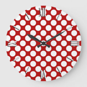 Relógio Grande Grandes pontos retros - branco e vermelho