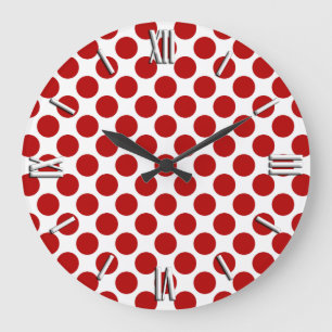 Relógio Grande Grandes pontos retros - vermelho e branco