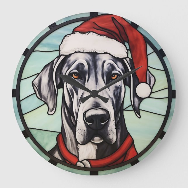 Relógio Grande Great Dane StainGlass Natal (Frente)