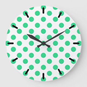 Relógio Grande Green and white polka dots