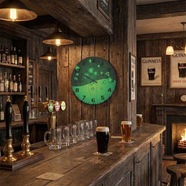 Relógio Grande Green Shamrock Clover St Patrick’s Day Luck (Criador carregado)