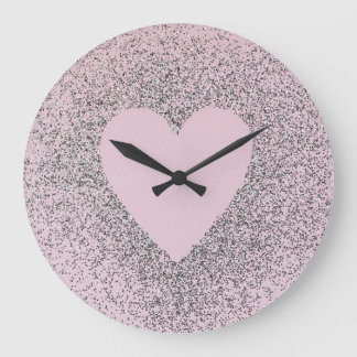 Relógio Grande Grey Glitter Canvas Art with Pink Heart