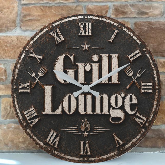 Relógio Grande Grill Lounge Rustic BBQ Man Cave Grill Master Gift (Criador carregado)