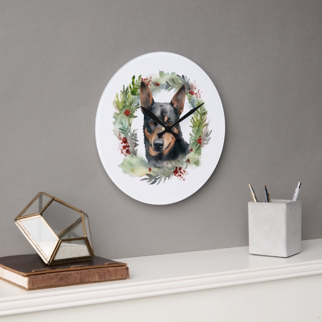 Relógio Grande Grinalda de Natal do Kelpie Australiano Cãozinho F (Escritório)