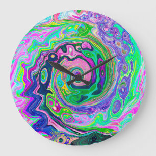 Relógio Grande Groovy Abstrato Aqua e Marinho Lava Swirl