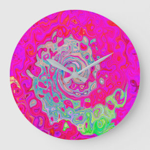Relógio Grande Groovy Abstrato Teal Blue e Red Swirl