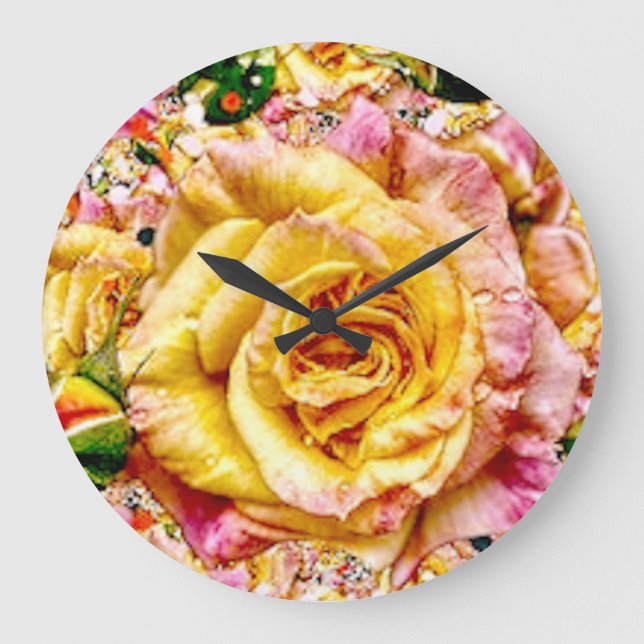 Relógio Grande Groovy Golden Rose Opulence: (Frente)