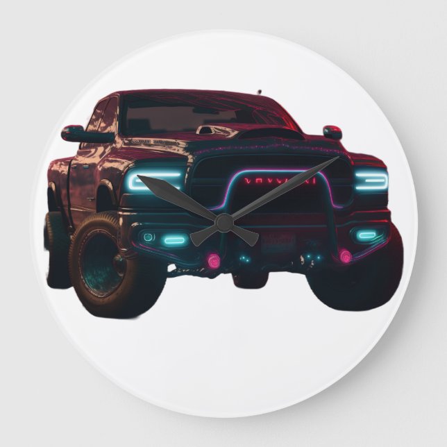 Relógio Grande Große Wanduhr Dodge TRX Neon Truck (Frente)