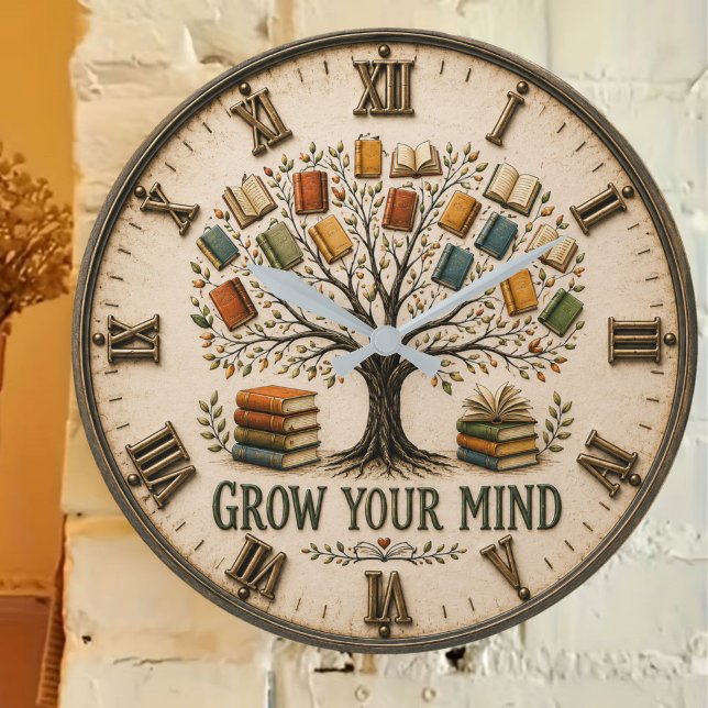 Relógio Grande Grow Your Mind Book  Reading Teacher Gift (Criador carregado)