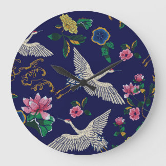 Relógio Grande Gruas bordadas e flores, sem costura de vinhaça