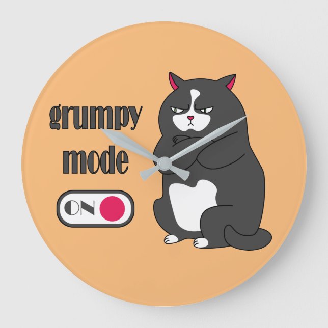 Relógio Grande Grumpy mode on funny fat cat large clock (Frente)