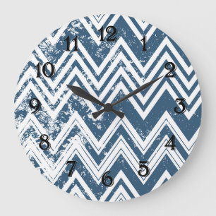 Relógio Grande Grunge azul e branco Chevron