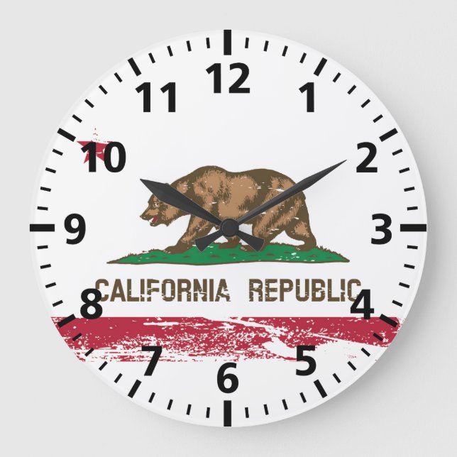 Relógio Grande Grunge California State Flag (Frente)