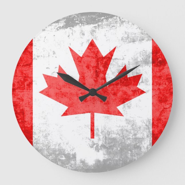 Relógio Grande Grunge Canada Flag 2 (Frente)