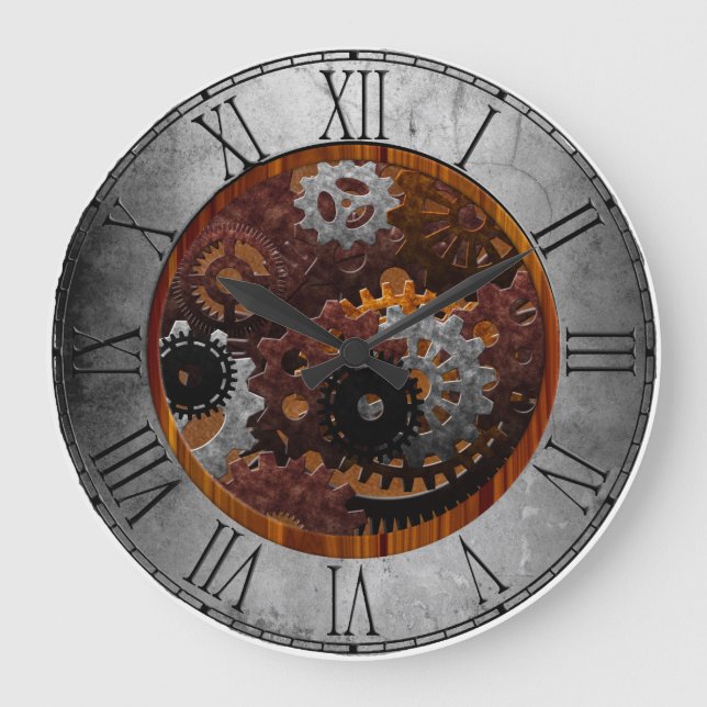 Relógio Grande Grunge Steampunk Clocks e Gears (Frente)