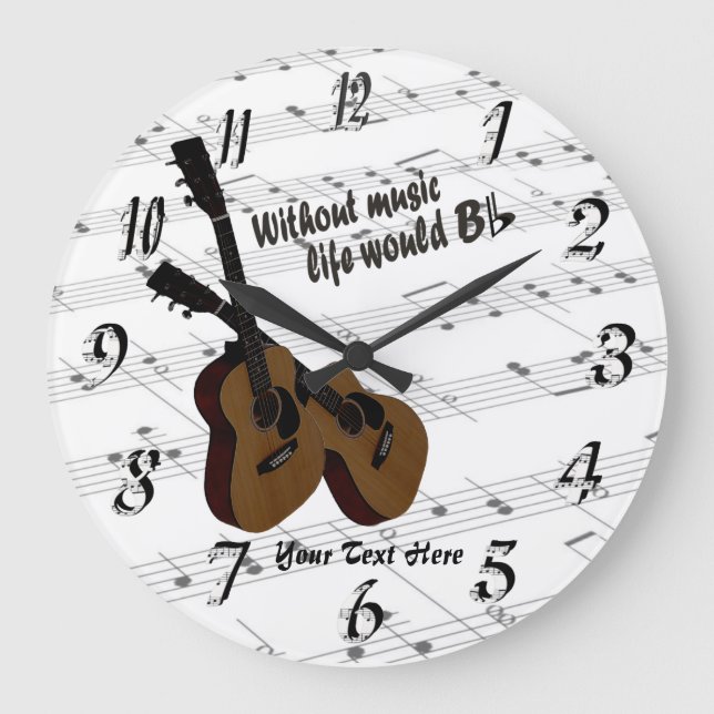 Relógio Grande Guitar  Without Music Life Would B Flat Wall Clock (Frente)
