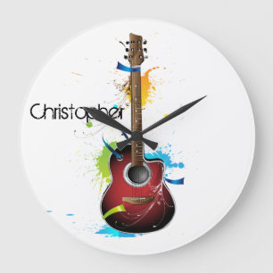 Relógio Grande Guitarra acústica customizável com Splatters da