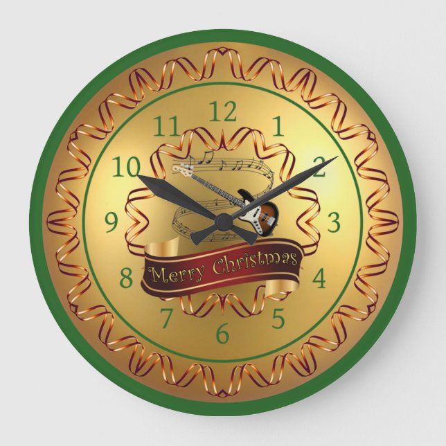 Relógio Grande Guitarra Elétrica 01-Musical Scroll-Feliz Natal- (Frente)