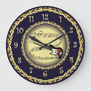 Relógio Grande Guitarra Elétrica 01 ~ Rolagem Musical/Dourado/Mar