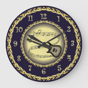 Relógio Grande Guitarra Elétrica 02 ~ Rolagem Musical/Dourado/Mar