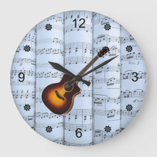 Relógio Grande Guitarra ~ Folhas Roladas Música ~ Tint Fundo Azu
