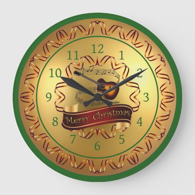 Relógio Grande Guitarra ~ Pergaminho Musical ~ “Feliz Natal” (Frente)