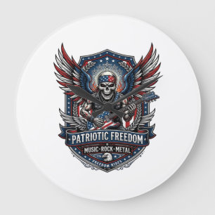 Relógio Grande Guitarrista de Liberdade Patriótica Crânio Música