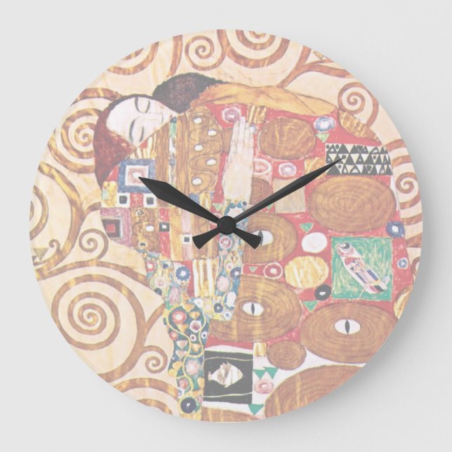 Relógio Grande Gustav Klimt - O Abraço - Pintura de Belas Artes (Frente)