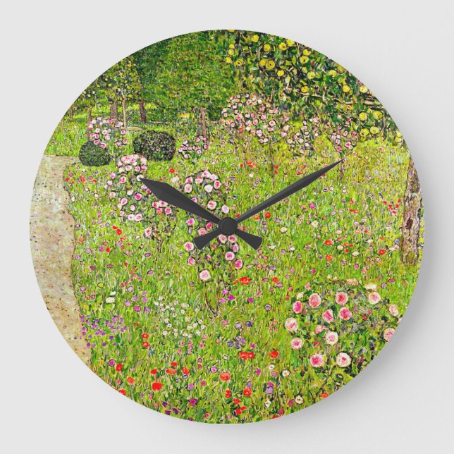 Relógio Grande Gustav Klimt Orchard com Rosas (Frente)