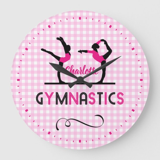 Relógio Grande Gymnast Figures Cute Pink Personalizado (Frente)