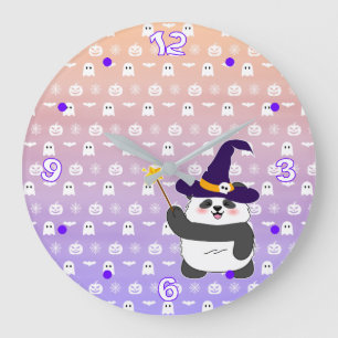 Relógio Grande Halloween Cute Baby Panda Witic Wand