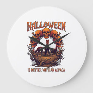 Relógio Grande Halloween É Melhor Alpaca Crânios Laranja Teia de 