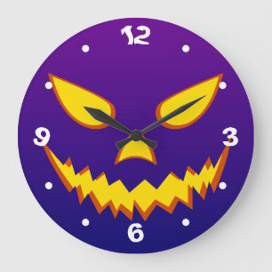 Relógio Grande Halloween Grinning Face Jack o Lanterna Pumpkin